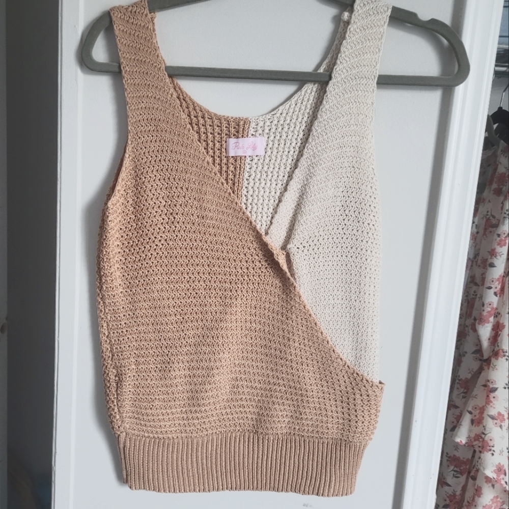 Pink Lily two tone Nude knit tank size Small